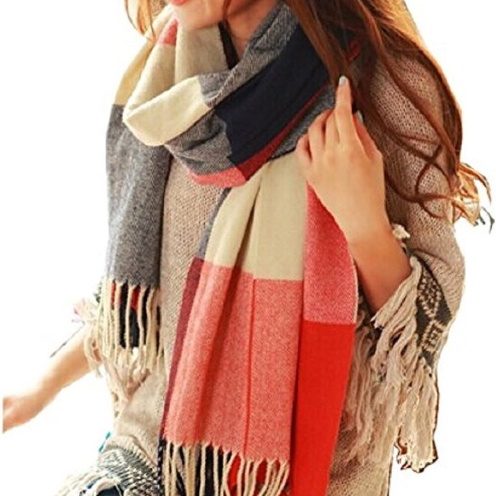Womens Scarf Fashion Long Plaid Shawls Wraps Big Grid Winter Warm Lattice Large